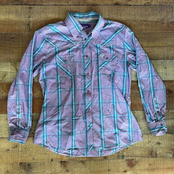 Cowgirl Hardware Womens Purple Plaid Long-Sleeve Western Shirt Size M - Picture 1 of 8